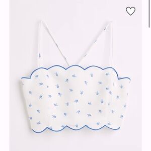 H&M Linen-Blend Printed Lace Up Cropped Top Size Small